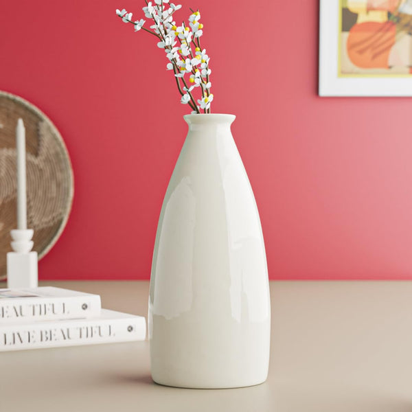 White Bottle Ceramic Flower Vase - The Earth Store - Vase